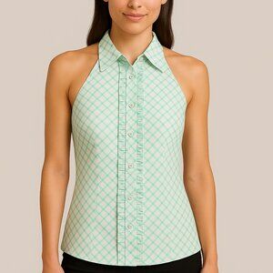 $50 NEW W/ TAGS Gloria Vanderbilt Green Gingham Ruffle Blouse M Preppy Cottage